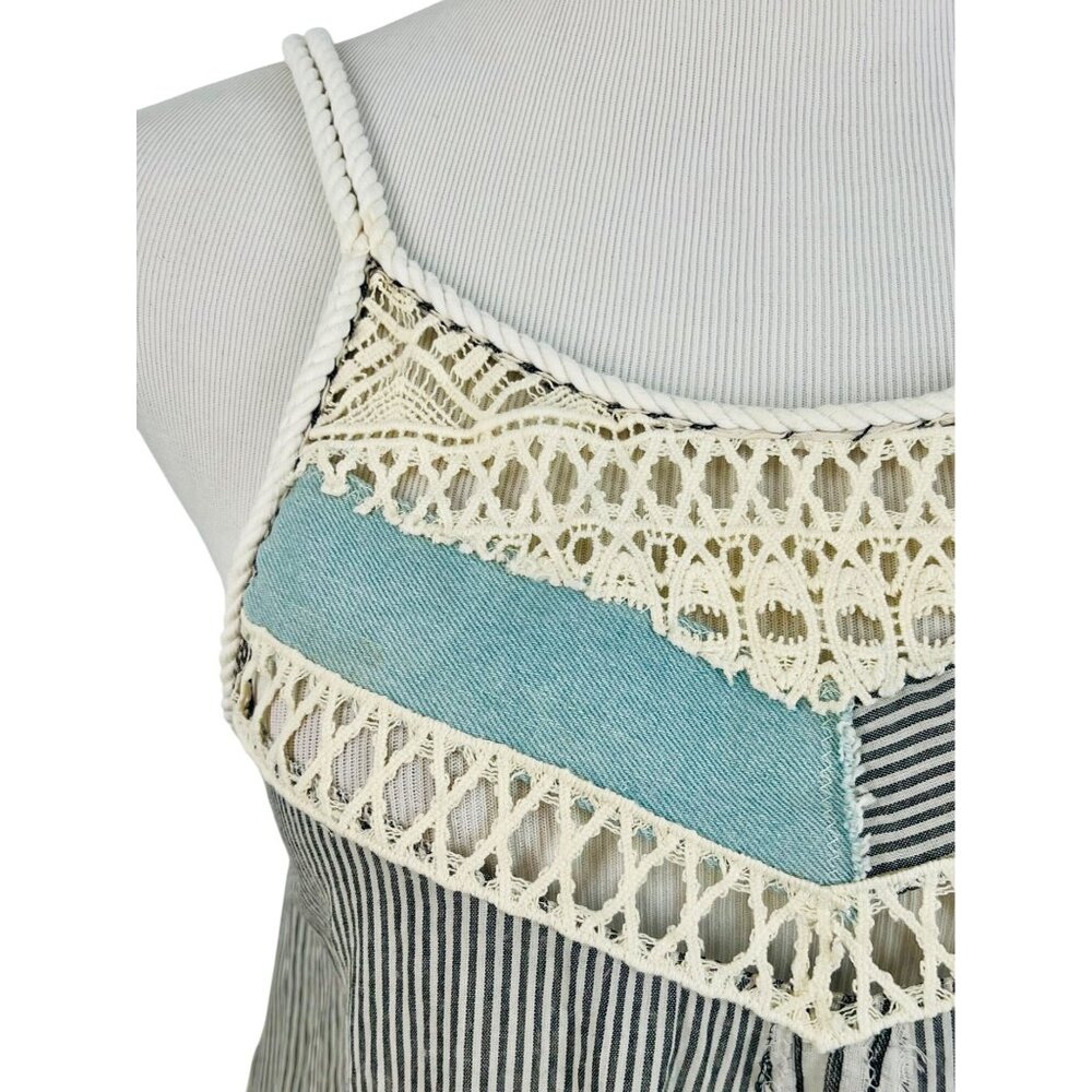 NWT Free People Striped Crochet Trim Sleeveless Top | Coastal Grandma Boho Indie - Picture 14 of 16